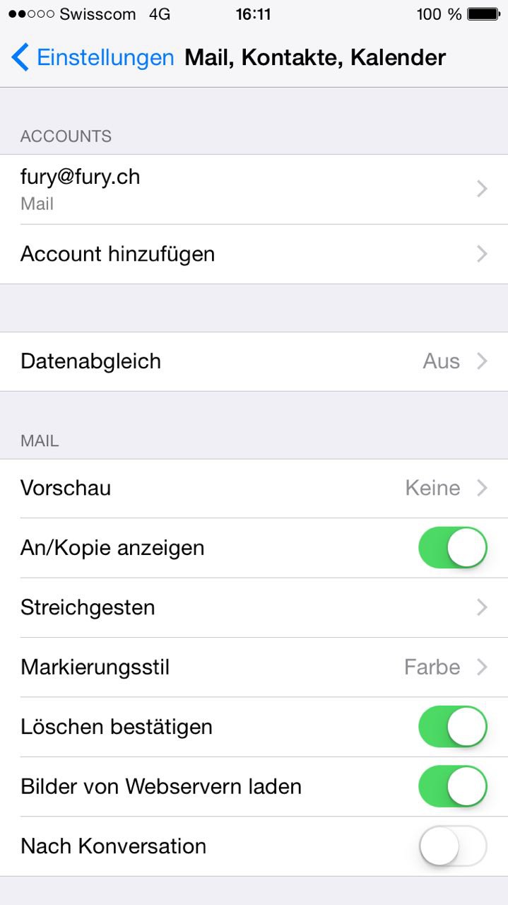 Einrichtung unter iOS - Schritt 1: Ein neues Konto hinzufügen