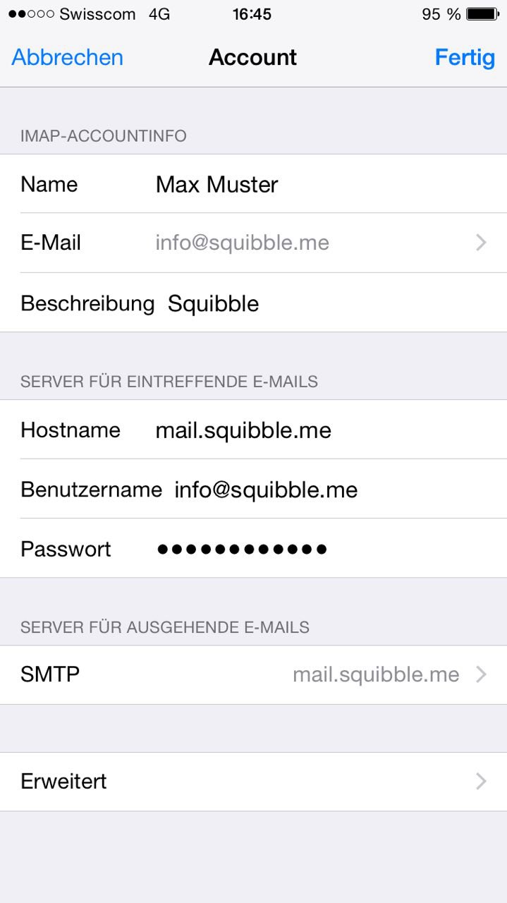 Einrichtung unter iOS - Schritt 11: Zu Einstellungen für den SMTP Server navigieren