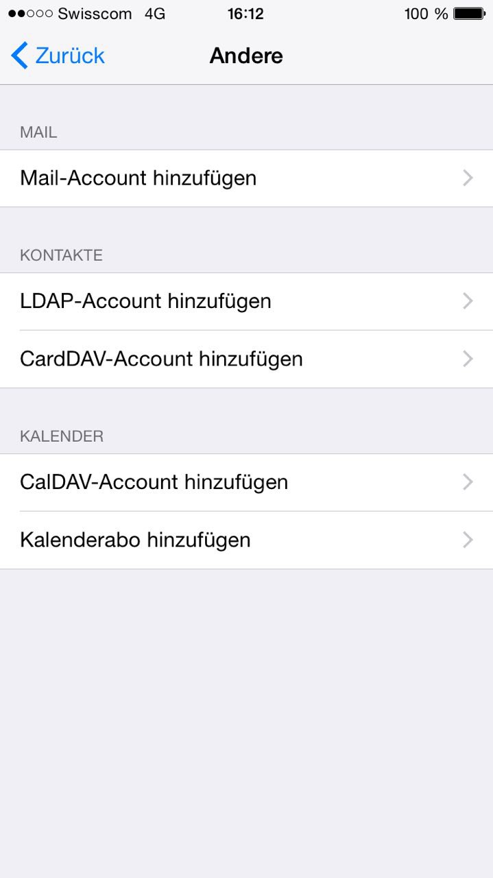 Einrichtung unter iOS - Schritt 3: Mail-Account hinzufügen